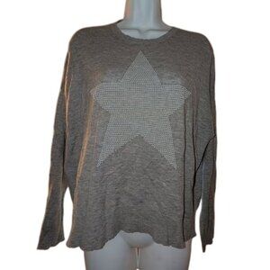 Sundry Oversized Star Embellished Grommet Merino Wool Cashmere Pullover Sweater